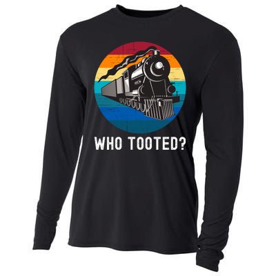 Who Tooted Funny Train Lovers Funny Locomotive & Railroad Cooling Performance Long Sleeve Crew