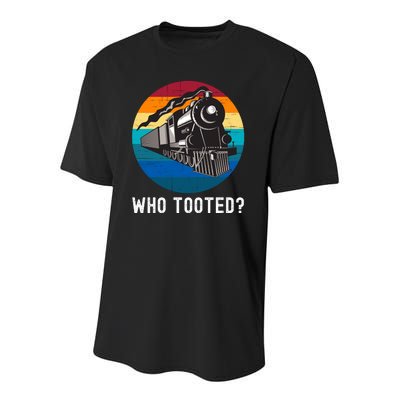 Who Tooted Funny Train Lovers Funny Locomotive & Railroad Youth Performance Sprint T-Shirt