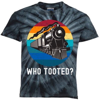 Who Tooted Funny Train Lovers Funny Locomotive & Railroad Kids Tie-Dye T-Shirt