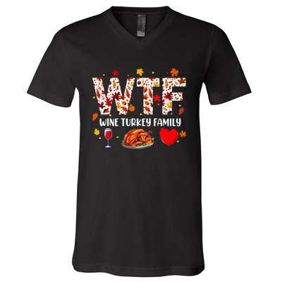 Wine Turkey Family Funny Thanksgiving Day V-Neck T-Shirt