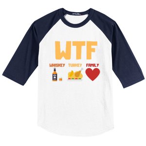 Whiskey Turkey Family Funny Wtf Thanksgiving Funny Gift Baseball Sleeve Shirt