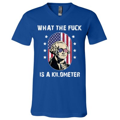 What The F*ck Is A Kilometer Funny George Washington USA V-Neck T-Shirt