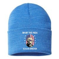 What The F*ck Is A Kilometer Funny George Washington USA Sustainable Knit Beanie