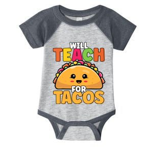 Will Teach For Tacos Lover Funny Cute Cinco De Mayo Teacher Infant Baby Jersey Bodysuit