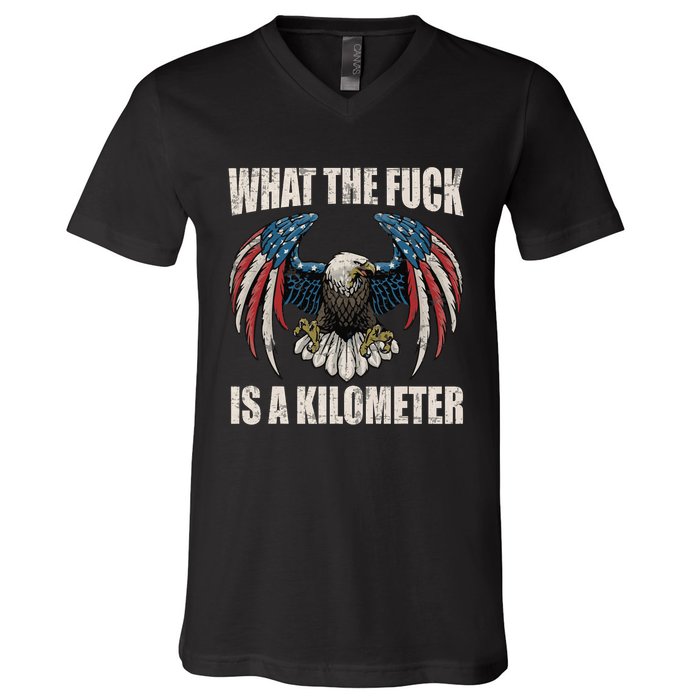 What The Fuck Is A Kilometer George Washington July 4th V-Neck T-Shirt