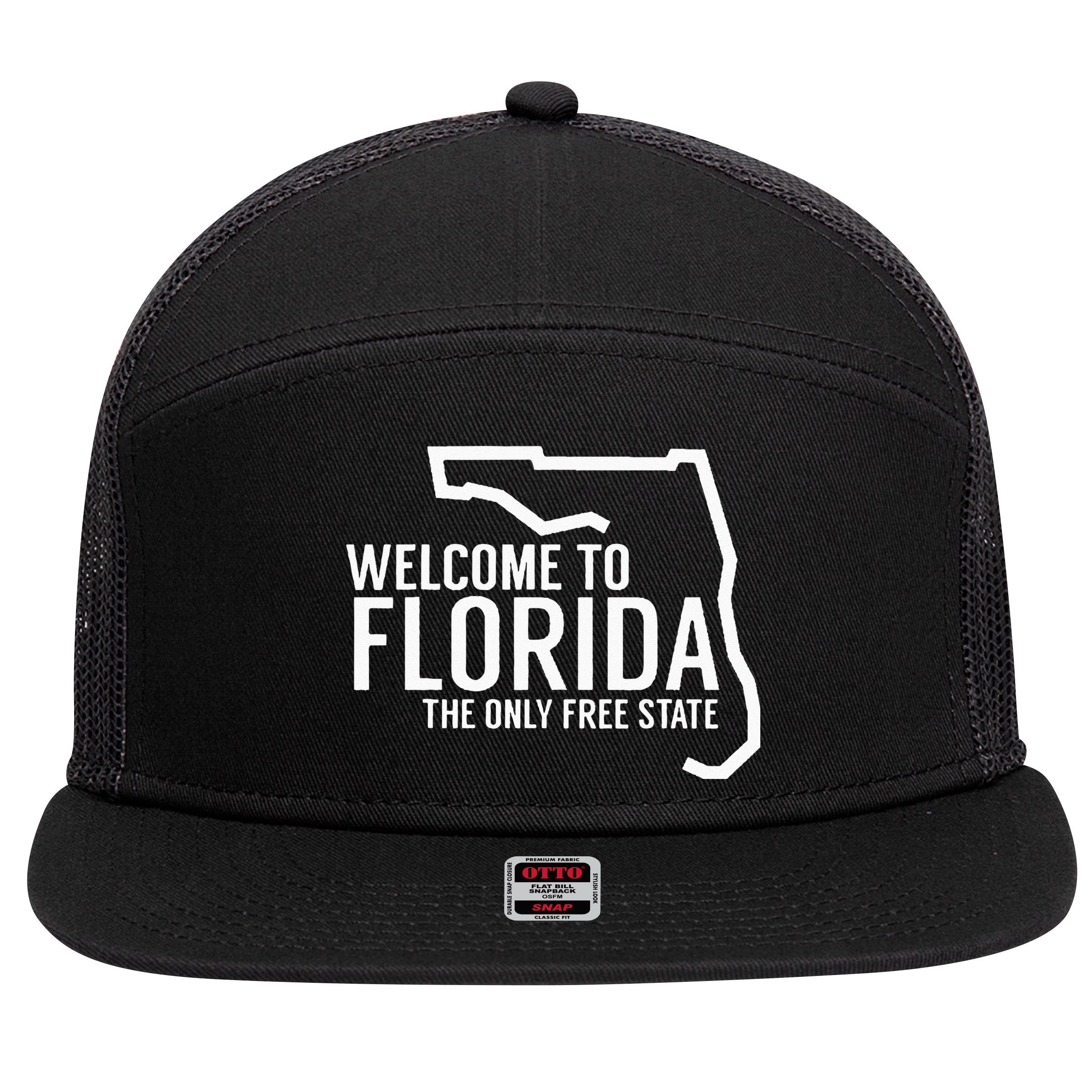 Welcome to Florida The ONLY Free State 7 Panel Mesh Trucker Snapback Hat