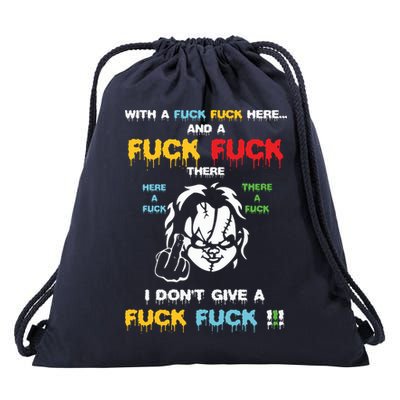 With The Fuck Everywhere Funny Horror Halloween Costume Drawstring Bag