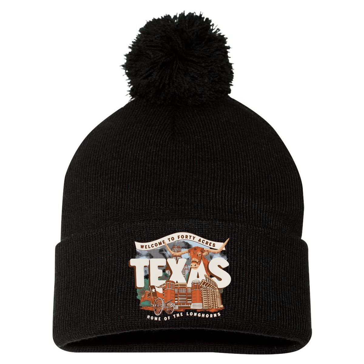 Welcome To Forty Acres Texas Home Of The Pom Pom 12in Knit Beanie