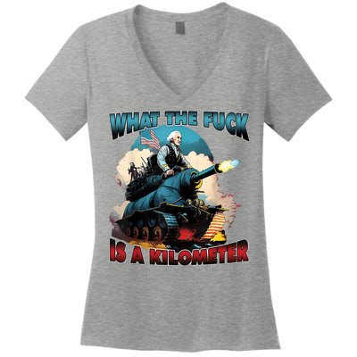 What The Fuck Is A Kilometer Funny George Washington Women's V-Neck T-Shirt