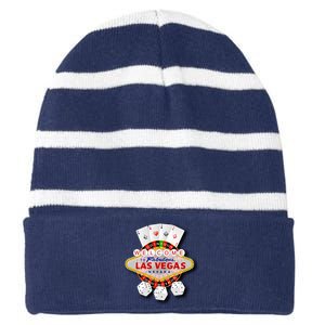 Welcome To Fabulous Las Vegas Striped Beanie with Solid Band