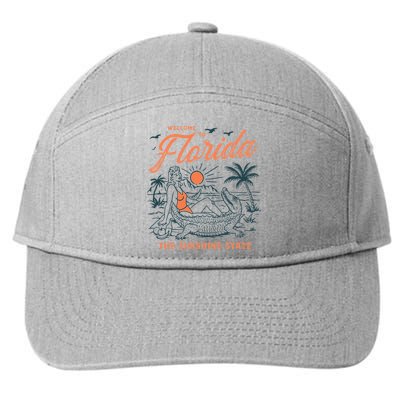 Welcome To Florida Funny Vintage Gator Beach Sunshine State 7-Panel Snapback Hat