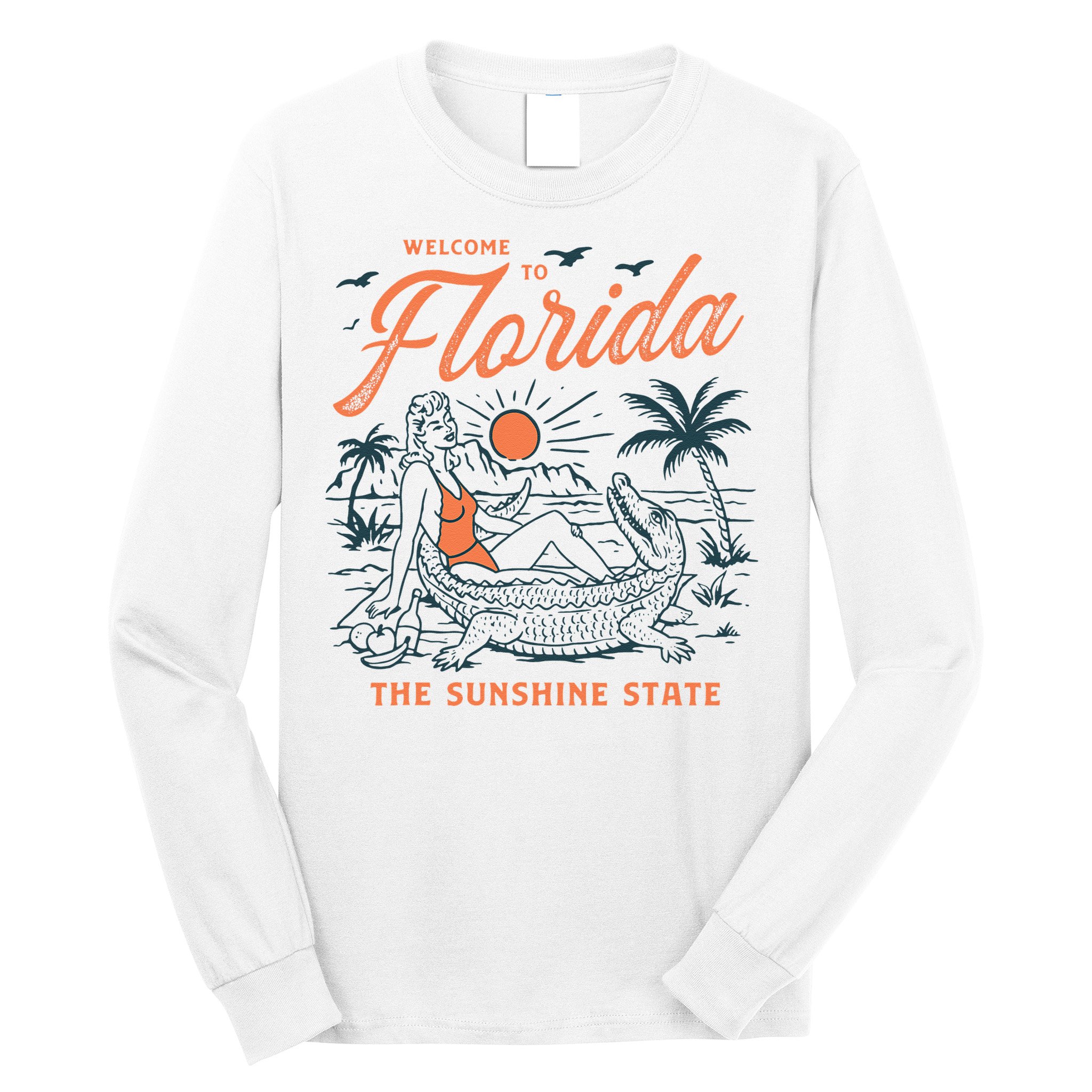 Welcome To Florida Funny Vintage Gator Beach Sunshine State Long Sleeve Shirt