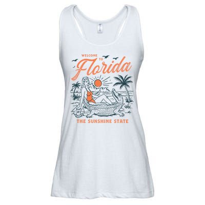Welcome To Florida Funny Vintage Gator Beach Sunshine State Ladies Essential Flowy Tank