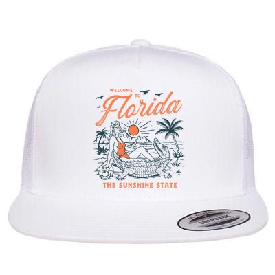 Welcome To Florida Funny Vintage Gator Beach Sunshine State Flatbill Hat