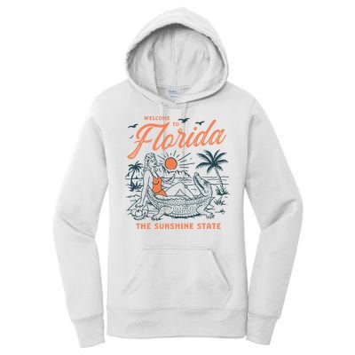 Welcome To Florida Funny Vintage Gator Beach Sunshine State Women's Pullover Hoodie