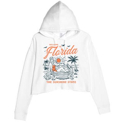 Welcome To Florida Funny Vintage Gator Beach Sunshine State Crop Fleece Hoodie