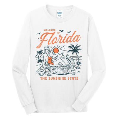 Welcome To Florida Funny Vintage Gator Beach Sunshine State Tall Long Sleeve T-Shirt