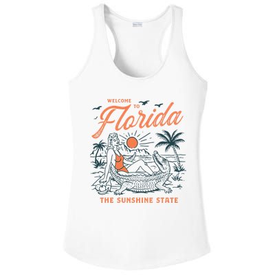 Welcome To Florida Funny Vintage Gator Beach Sunshine State Ladies PosiCharge Competitor Racerback Tank