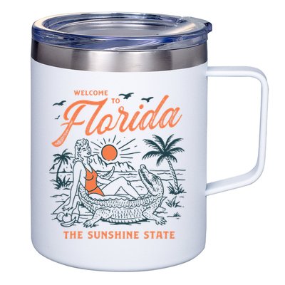Welcome To Florida Funny Vintage Gator Beach Sunshine State 12oz Stainless Steel Coffee Mug