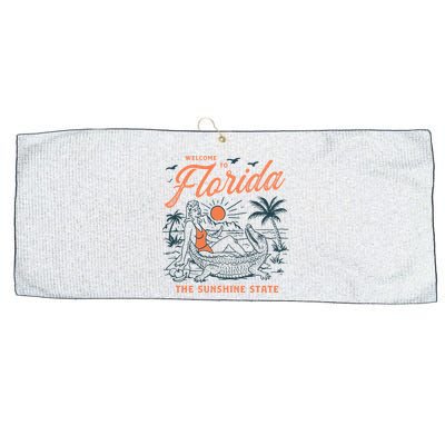 Welcome To Florida Funny Vintage Gator Beach Sunshine State Large Microfiber Waffle Golf Towel