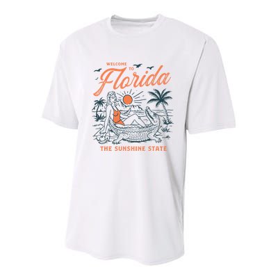 Welcome To Florida Funny Vintage Gator Beach Sunshine State Youth Performance Sprint T-Shirt