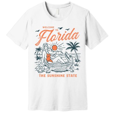 Welcome To Florida Funny Vintage Gator Beach Sunshine State Premium T-Shirt