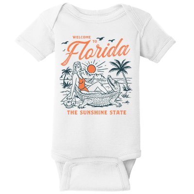 Welcome To Florida Funny Vintage Gator Beach Sunshine State Baby Bodysuit