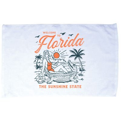 Welcome To Florida Funny Vintage Gator Beach Sunshine State Microfiber Hand Towel