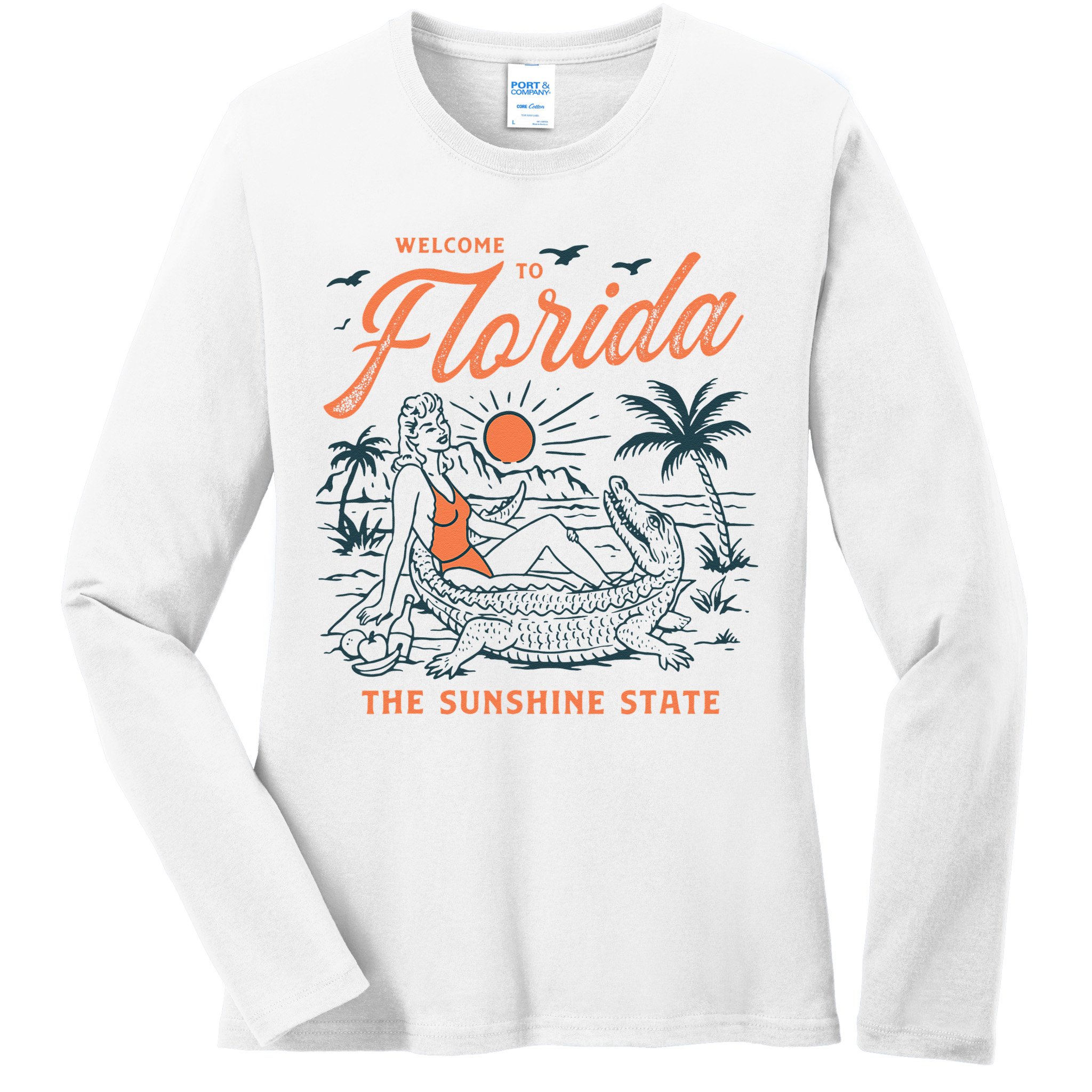 Welcome To Florida Funny Vintage Gator Beach Sunshine State Ladies Long Sleeve Shirt