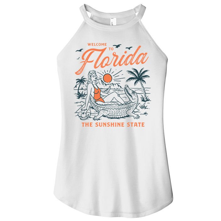 Welcome To Florida Funny Vintage Gator Beach Sunshine State Women's Perfect Tri Rocker Tank
