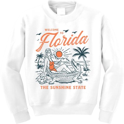 Welcome To Florida Funny Vintage Gator Beach Sunshine State Kids Sweatshirt