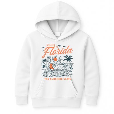 Welcome To Florida Funny Vintage Gator Beach Sunshine State Kids Hoodie