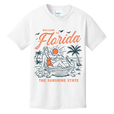 Welcome To Florida Funny Vintage Gator Beach Sunshine State Kids T-Shirt