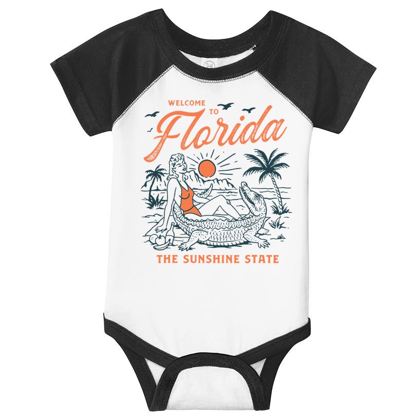 Welcome To Florida Funny Vintage Gator Beach Sunshine State Infant Baby Jersey Bodysuit