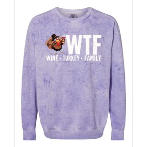 Wine Turkey Family Wtf Thanksgiving Day Funny Funny Gift Colorblast Crewneck Sweatshirt