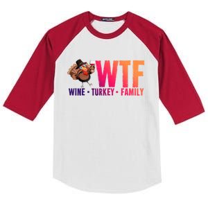 Wine Turkey Family Wtf Thanksgiving Day Funny Great Gift Kids Colorblock Raglan Jersey