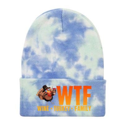 Wine Turkey Family Wtf Thanksgiving Day Funny Gift Tie Dye 12in Knit Beanie