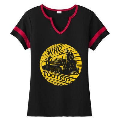 Who Tooted Funny Train Lover Cute Model Railroad Conductor Ladies Halftime Notch Neck Tee