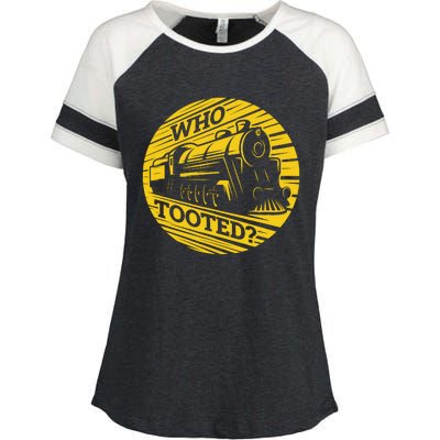 Who Tooted Funny Train Lover Cute Model Railroad Conductor Enza Ladies Jersey Colorblock Tee