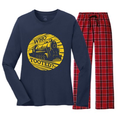 Who Tooted Funny Train Lover Cute Model Railroad Conductor Women's Long Sleeve Flannel Pajama Set 