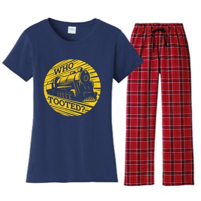 Who Tooted Funny Train Lover Cute Model Railroad Conductor Women's Flannel Pajama Set