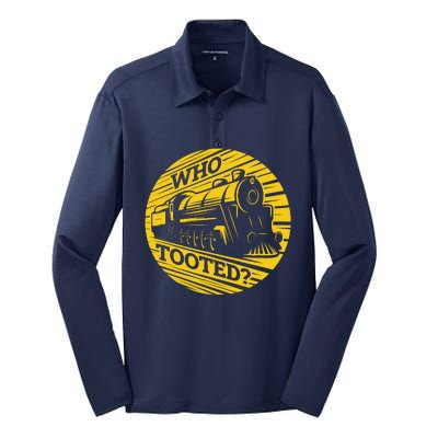 Who Tooted Funny Train Lover Cute Model Railroad Conductor Silk Touch Performance Long Sleeve Polo