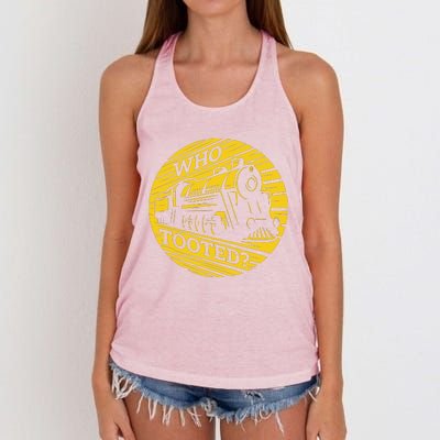 Who Tooted Funny Train Lover Cute Model Railroad Conductor Women's Knotted Racerback Tank