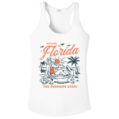 Welcome To Florida Funny Vintage Gator Beach Sunshine State Ladies PosiCharge Competitor Racerback Tank