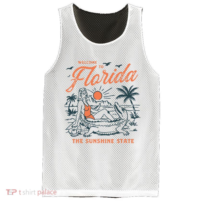 Welcome To Florida Funny Vintage Gator Beach Sunshine State Mesh Reversible Basketball Jersey Tank