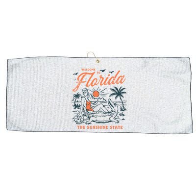 Welcome To Florida Funny Vintage Gator Beach Sunshine State Large Microfiber Waffle Golf Towel
