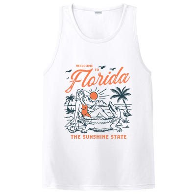 Welcome To Florida Funny Vintage Gator Beach Sunshine State PosiCharge Competitor Tank