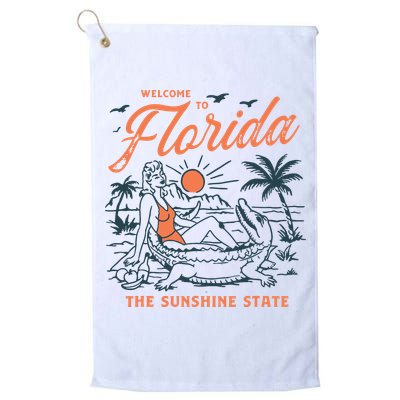 Welcome To Florida Funny Vintage Gator Beach Sunshine State Golf Towel