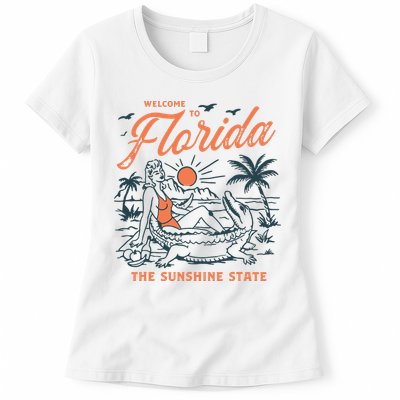 Welcome To Florida Funny Vintage Gator Beach Sunshine State Womens T-Shirt