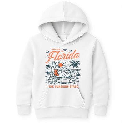 Welcome To Florida Funny Vintage Gator Beach Sunshine State Kids Hoodie